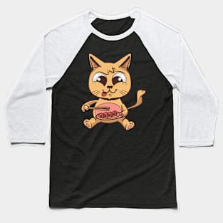 Cute Cat Eating Sushi Baseball T-Shirt